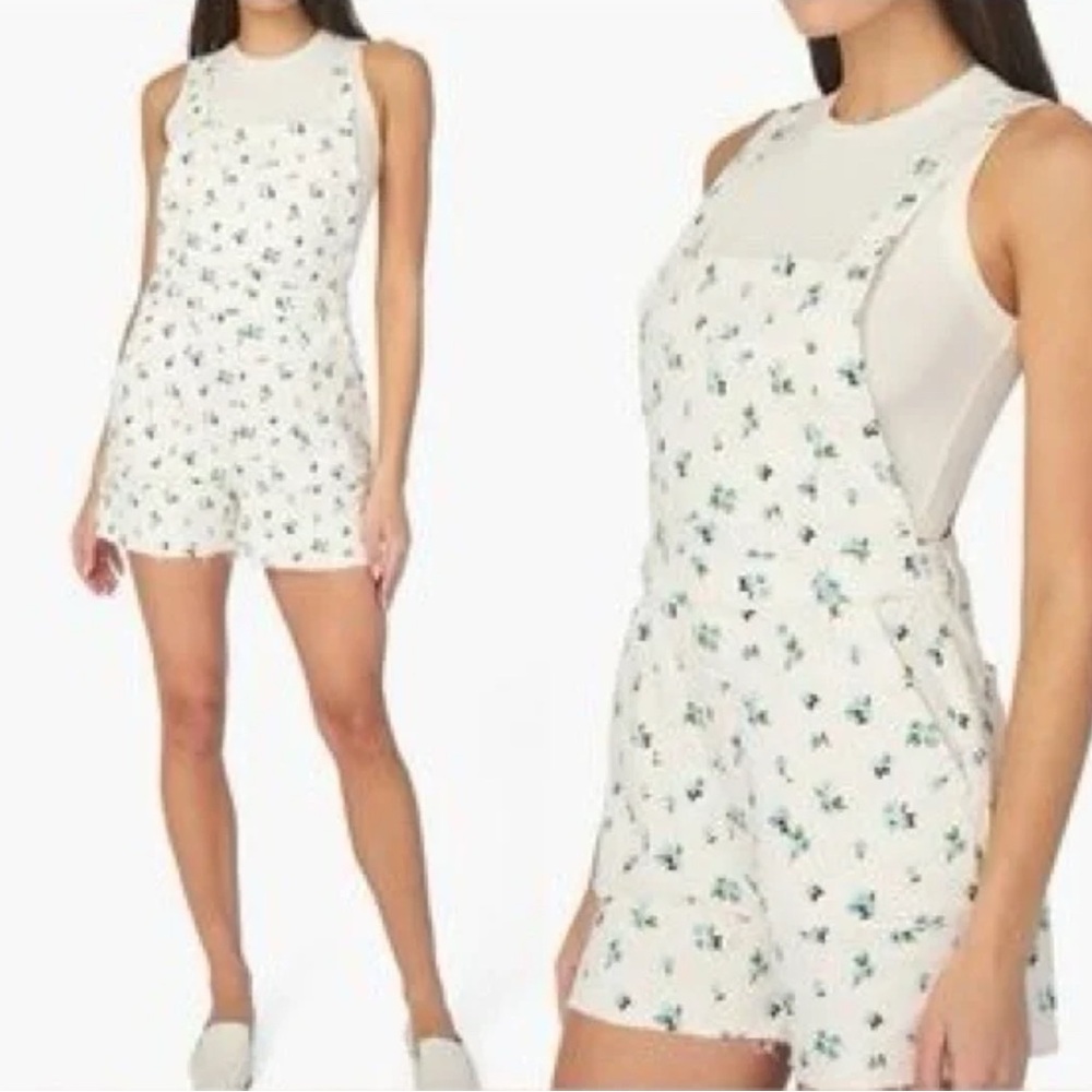 WeWoreWhat Cream Floral Print Short Overalls, adjustable Shoulder Straps, S, NWT